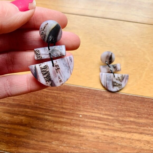 Handmade Artisan Polymer Clay Marble Earrings - Picture 5 of 6